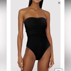 Milly Black Textured Ruched One Piece Bathing Suit Green Brand New